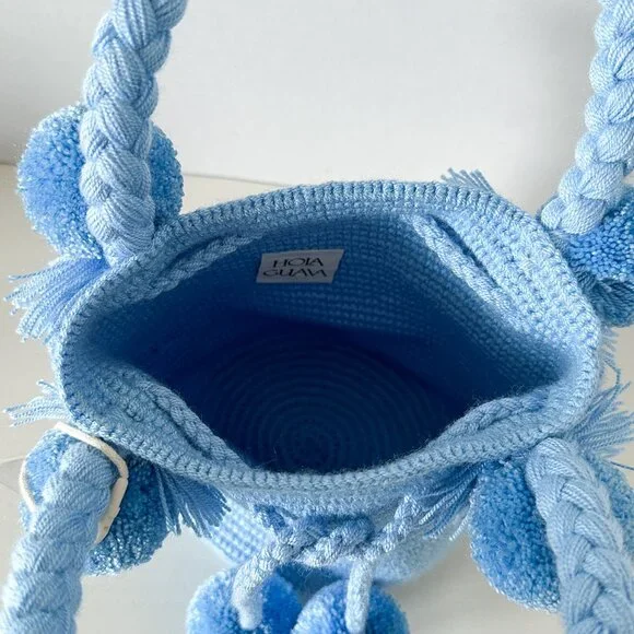 NWT Hola Guava Sky Blue Mini PomPom Bag - Picture 4 of 4